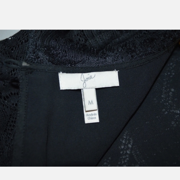 JOIE lace blouse top ruched sleeves to elbow black Size M - Picture 8 of 8